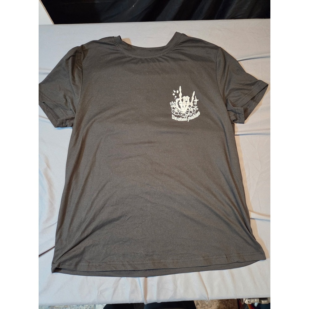 527 SHEIN Graphic Tee Mens S Black Excellent The Whole Problem Skeleton Hand